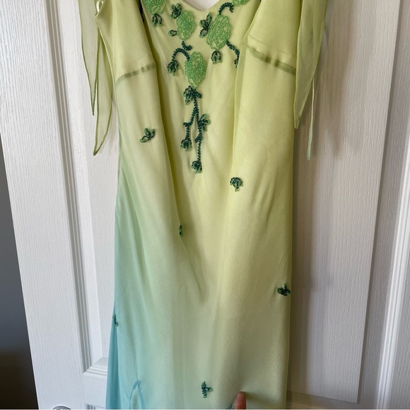 ❄️SOLD❄️ Vintage 90s Y2K Silk Beaded Fairycore Tinkerbell Whimsical Dress S M - Picture 10 of 12